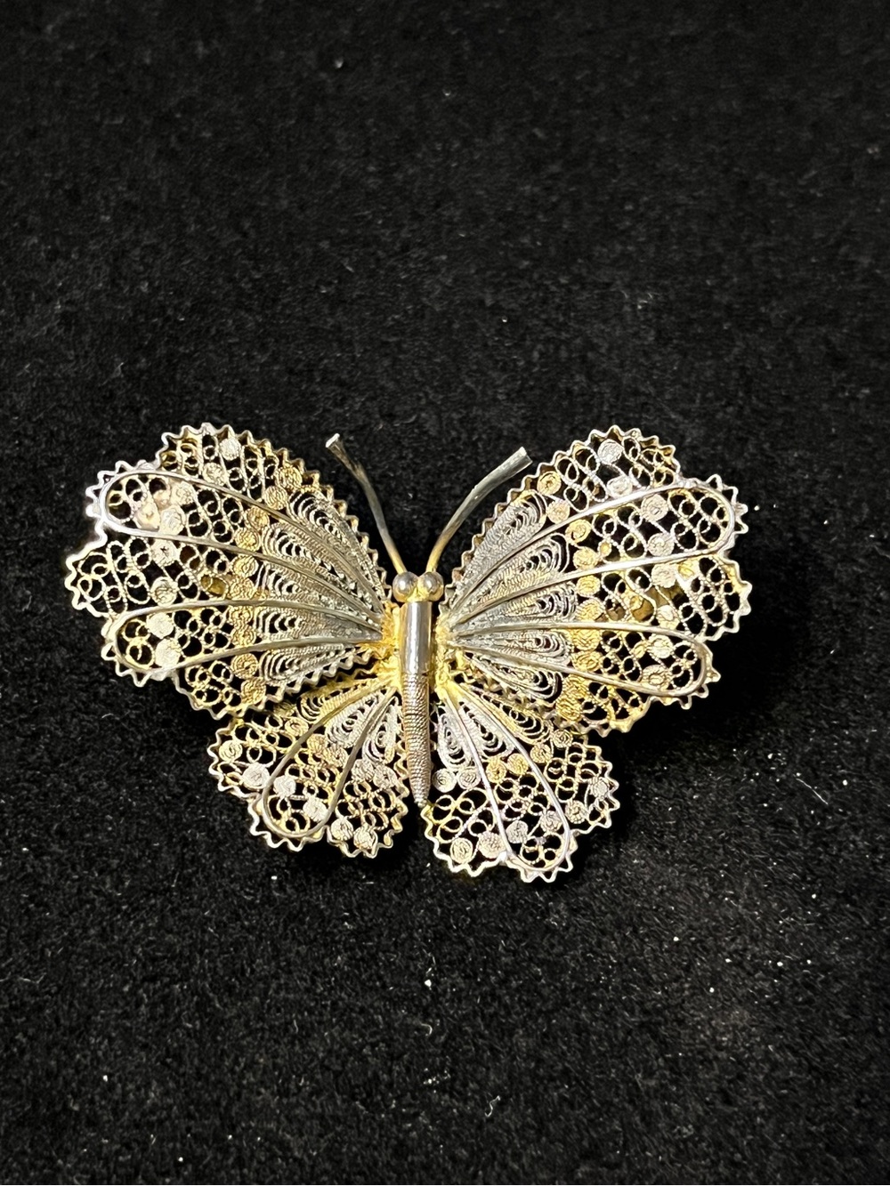 Antique Vintage 800 Silver Filigree Butterfly Brooch Pin - European Fine Metal